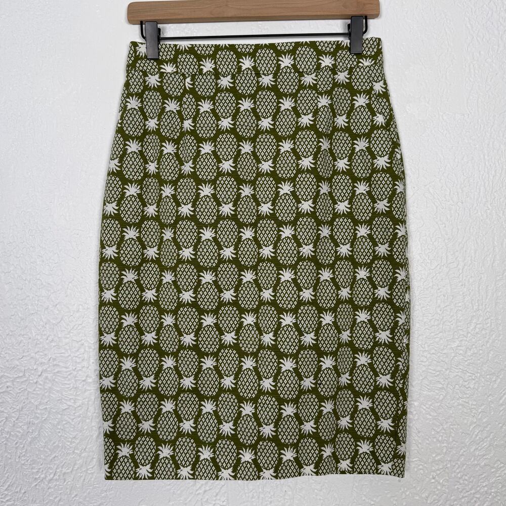 Boden Gabrielle Pineapple Print Pencil Skirt Green White Size 4